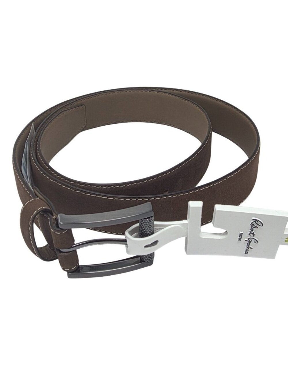 Robert Graham Ripaso Suede Leather Belt With Gunmetal Buckle Size 40